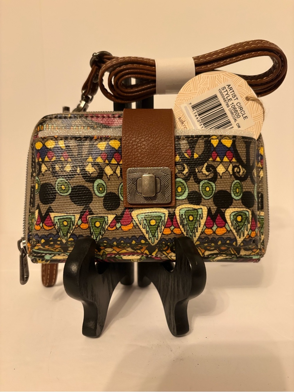 Sakroots Multicolor Patterned Crossbody with Brown Trim